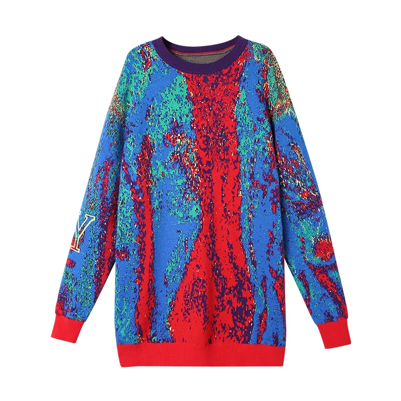 Women Dress Autumn and Winter Oil Painting Sweater Dress Fashion Korean Women's Round Neck Loose Long Sleeve Short Knitted Dress 
Women Dress Autumn and Winter Oil Painting Sweater Dress Fashion Korean Women's Round Neck Loose Long Sleeve Short Knitted Dress