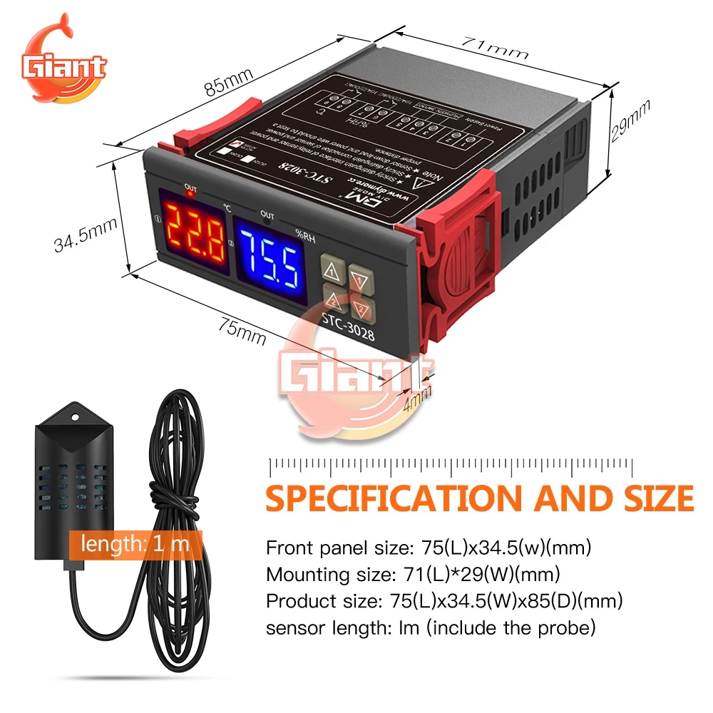 STC-3028 Temperature Humidity Controller Thermal Regulator Heat Cool Control Switch Digital Thermostat Humidistat Dual Display
STC-3028 Temperature Humidity Controller Thermal Regulator Heat Cool Control Switch Digital Thermostat Humidistat Dual Display