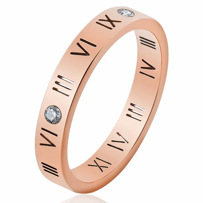 Fashion Stainless Steel Roman Numeral Zircon Lovers Ring Rose Gold Plated Thin Ring
Fashion Stainless Steel Roman Numeral Zircon Lovers Ring Rose Gold Plated Thin Ring