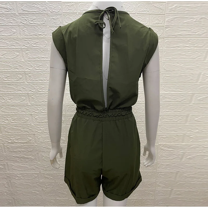 2021 Women Short Playsuit V-neck Sleeveless Solid Backless Ladies Overalls Paysuits Large Size Loose Tunic Summer Casual Rompers
2021 Women Short Playsuit V-neck Sleeveless Solid Backless Ladies Overalls Paysuits Large Size Loose Tunic Summer Casual Rompers