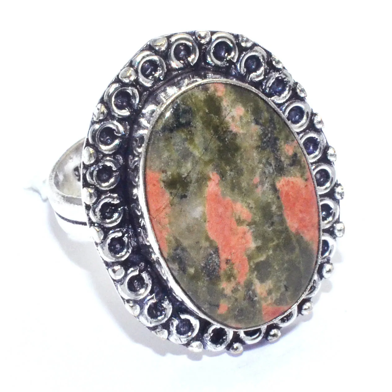 Серебряное кольцо с унакитом поверх меди, размер США 7,75, R7281 
Серебряное кольцо с унакитом поверх меди, размер США 7,75, R7281