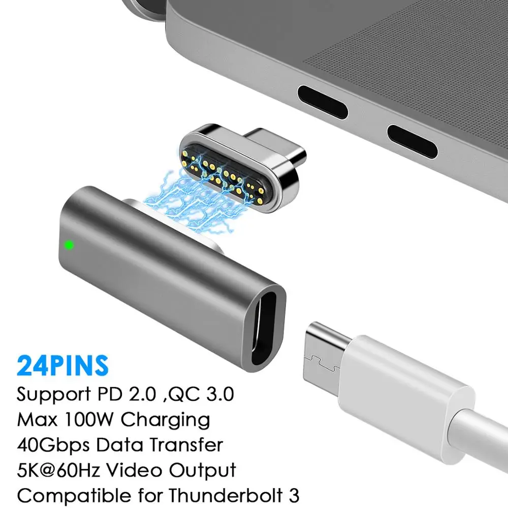 

Магнитный адаптер USB C Thunderbolt 3, 24 штырька, Тип C, разъем PD 100 Вт, быстрая зарядка, 40Gbp/S конвертер для переключателя IPad MacBook Pro