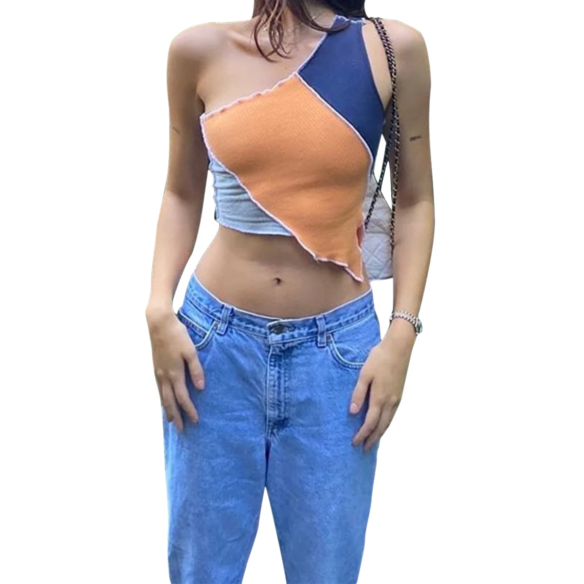 Woman's Stylish Sexy Stitching Color Camisole Cool Style One Shoulder Midriff-baring Irregular Base Waistcoat Top
Woman's Stylish Sexy Stitching Color Camisole Cool Style One Shoulder Midriff-baring Irregular Base Waistcoat Top