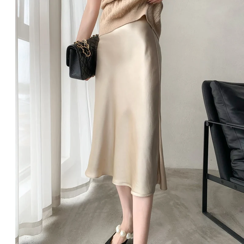 women solid quality satin midi skirt vintage side zipper office ladies elegant chic A-line skirts
women solid quality satin midi skirt vintage side zipper office ladies elegant chic A-line skirts