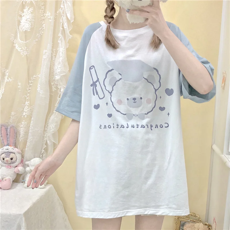 Kawaii Anime Oversized T-shirts Women Summer Short Sleeve Japanese Cute Bear Graphic Tops Female Tee Soft Girl Casual T Shirt 
Kawaii Anime Oversized T-shirts Women Summer Short Sleeve Japanese Cute Bear Graphic Tops Female Tee Soft Girl Casual T Shirt