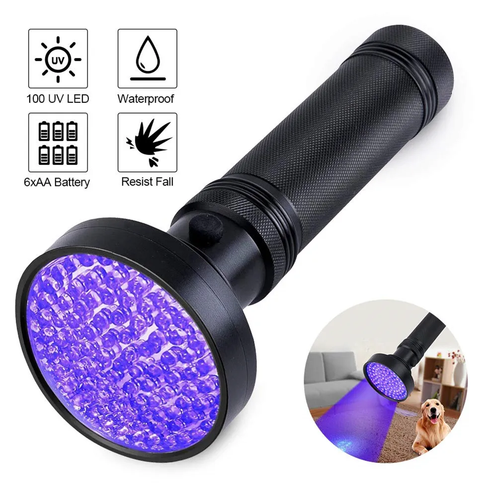 Super Bright 100 LED 395nm UV Blacklight Flashlights Ultraviolet Torch Flashlight Detector for Pet Urine Home & Hotel Inspection 
Super Bright 100 LED 395nm UV Blacklight Flashlights Ultraviolet Torch Flashlight Detector for Pet Urine Home & Hotel Inspection