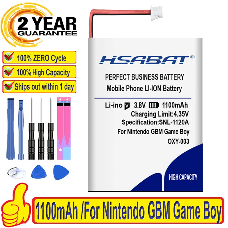 100% Оригинальный HSABAT 1100 мАч аккумулятор для Nintendo GBM Game Boy Micro OXY 003|Батареи| |