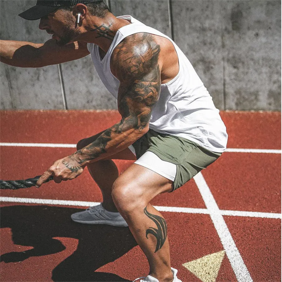 2 IN 1 Running Shorts Men Summer Gym Fitness Sport Jogging Training Wortout Sports Short Pants Rashgard | Спорт и развлечения