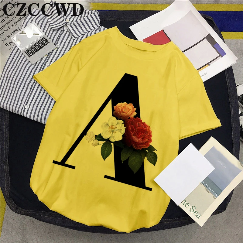 Женская майка с коротким рукавом, желтая, повседневная, с принтом 26 букв в стиле Харадзюку, с круглым вырезом, для лета, 2020 
Женская майка с коротким рукавом, желтая, повседневная, с принтом 26 букв в стиле Харадзюку, с круглым вырезом, для лета, 2020