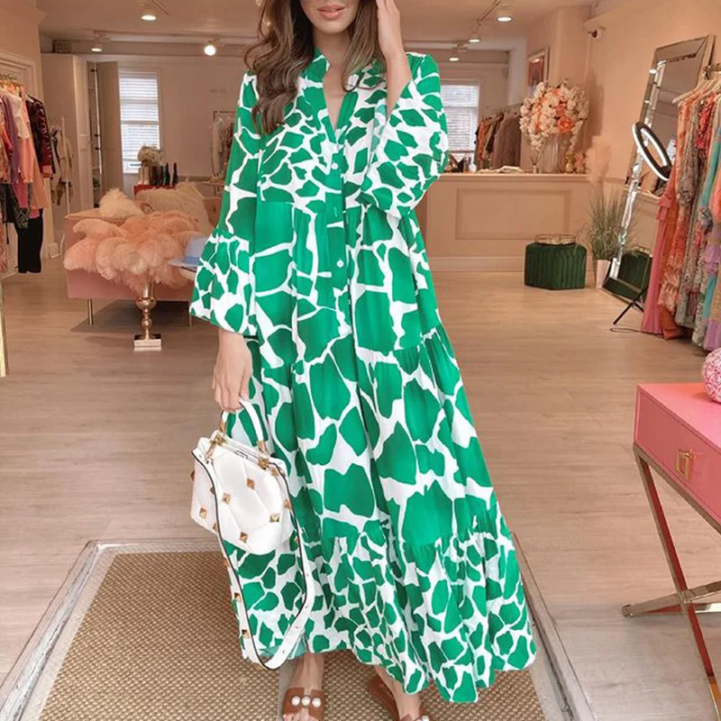 Spring Casual V Neck Printed Dresses Women Fashion Loose Flare Sleeve Dress Women Elegant Ankle Length Dresses Female Ladies
Spring Casual V Neck Printed Dresses Women Fashion Loose Flare Sleeve Dress Women Elegant Ankle Length Dresses Female Ladies