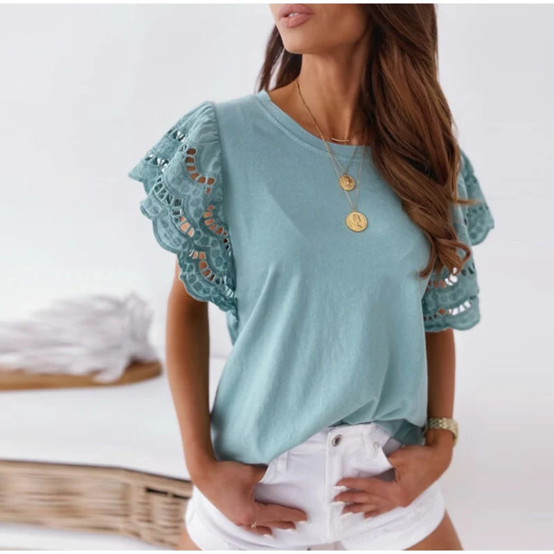 2021 Summer Fashion New Ruffles Shirts Celmia Women Short Flare Sleeve Tops V-neck Lace Up Blouses Plus Size Elegant Work Shirt
2021 Summer Fashion New Ruffles Shirts Celmia Women Short Flare Sleeve Tops V-neck Lace Up Blouses Plus Size Elegant Work Shirt