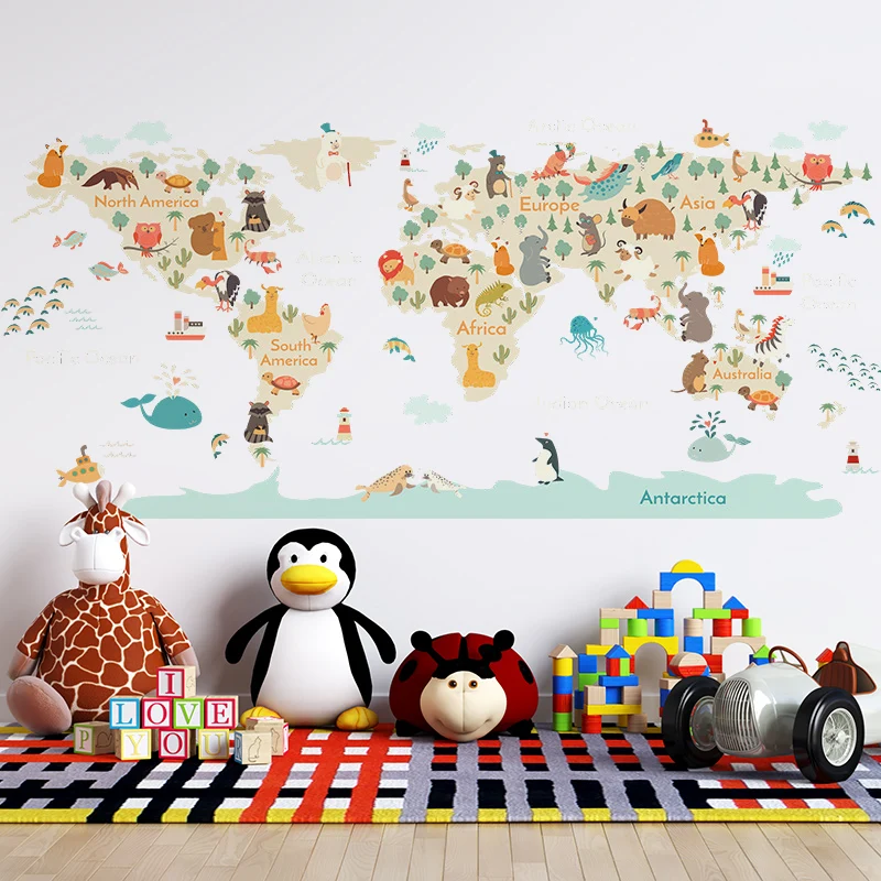 Cartoon Animals Map Wall Stickers for Kids Room Bedroom Kindergarten Wall Decor Vinyl PVC Wall Decals Art Murals Home Decoration
Cartoon Animals Map Wall Stickers for Kids Room Bedroom Kindergarten Wall Decor Vinyl PVC Wall Decals Art Murals Home Decoration
