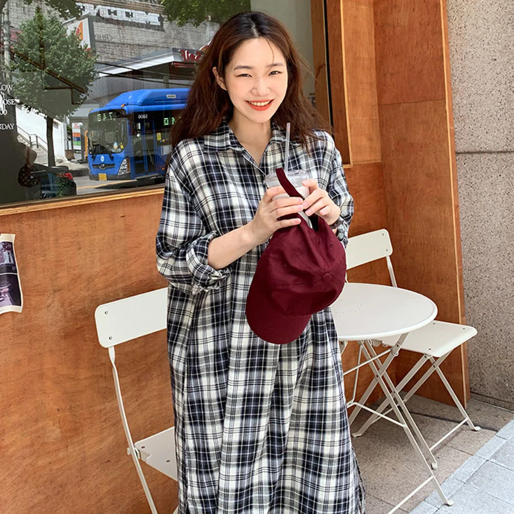 Japan Style Casual Korean Fashion 2021 Summer Women's Dress Loose Simple Lattice Color Contrast Lapel Long Sleeve 
Japan Style Casual Korean Fashion 2021 Summer Women's Dress Loose Simple Lattice Color Contrast Lapel Long Sleeve