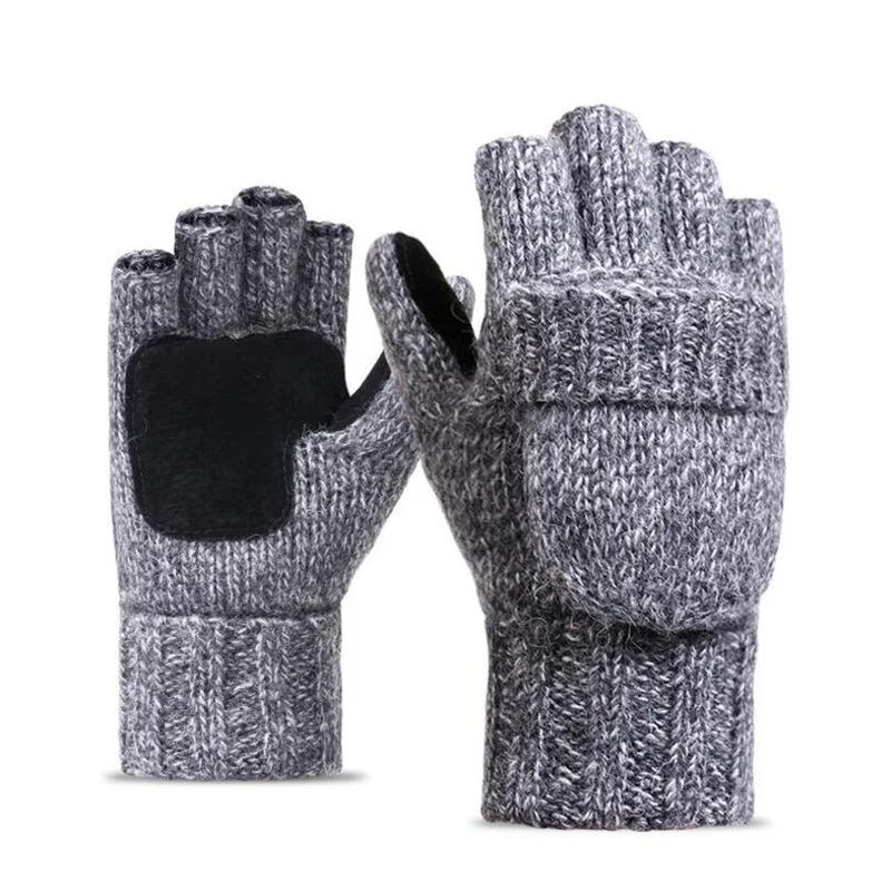 

Перчатки без пальцев мужские зимние шерстяные, теплые вязаные варежки с открытыми пальцами, теплые перчатки унисекс с откидной крышкой
