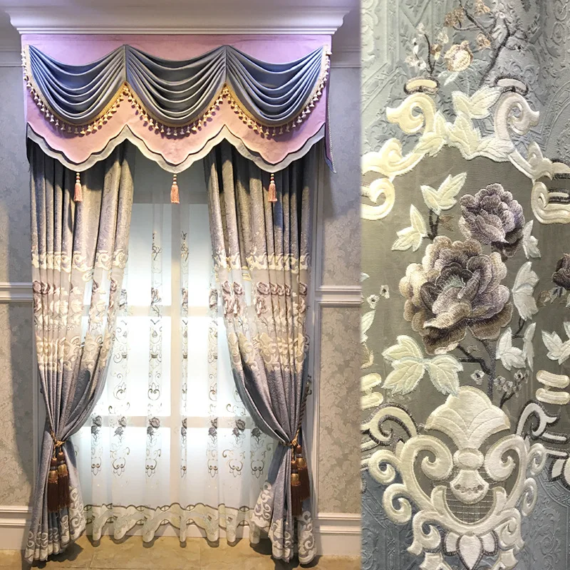 Water-Soluble Embroidered Curtain European Luxury Curtains For Living Room Thick Window Drapes Balcony Bedroom Custom Size 
Water-Soluble Embroidered Curtain European Luxury Curtains For Living Room Thick Window Drapes Balcony Bedroom Custom Size