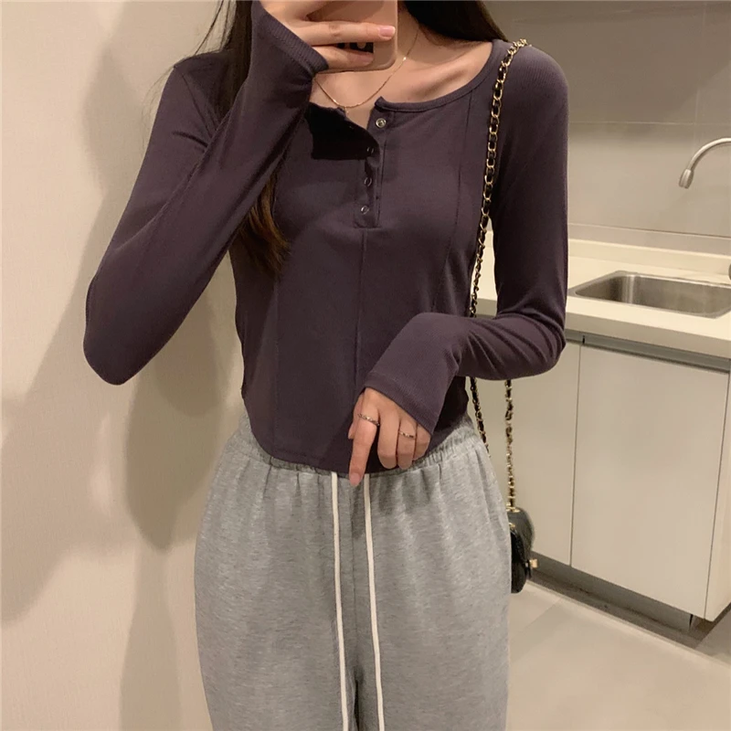 Long Sleeve T-shirts Women Sexy Design Screw Thread Skinny Elegant Female Button Cropped Tshirts Summer Ulzzang Stylish Mujer
Long Sleeve T-shirts Women Sexy Design Screw Thread Skinny Elegant Female Button Cropped Tshirts Summer Ulzzang Stylish Mujer