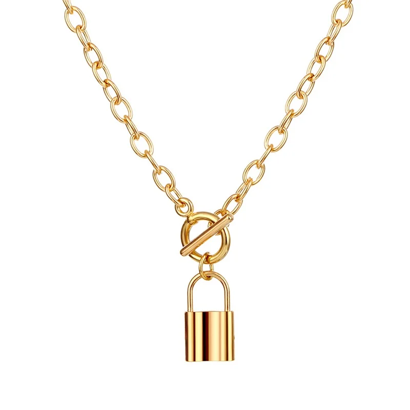 

Новое ретро ожерелье с пряжкой OT замок простой золотистый лассо висячий замок ожерелье для женщин ожерелья в стиле панк ювелирные изделия