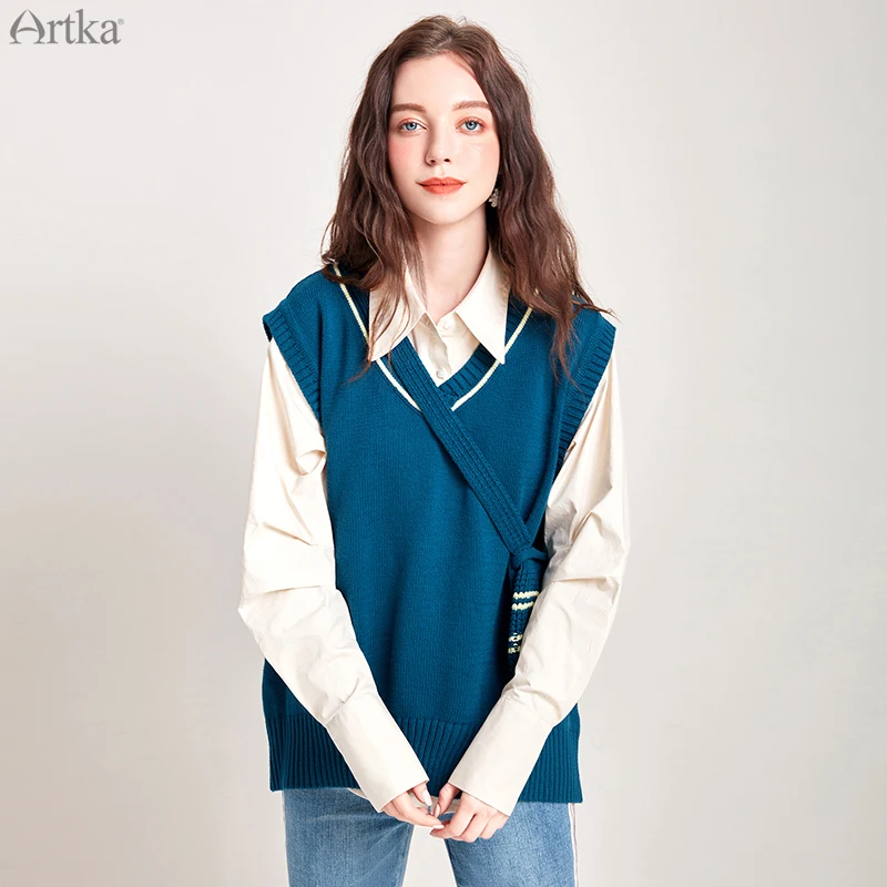 ARTKA 2019 Осень Зима Новый женский свитер студенческий стиль вязаный жилет