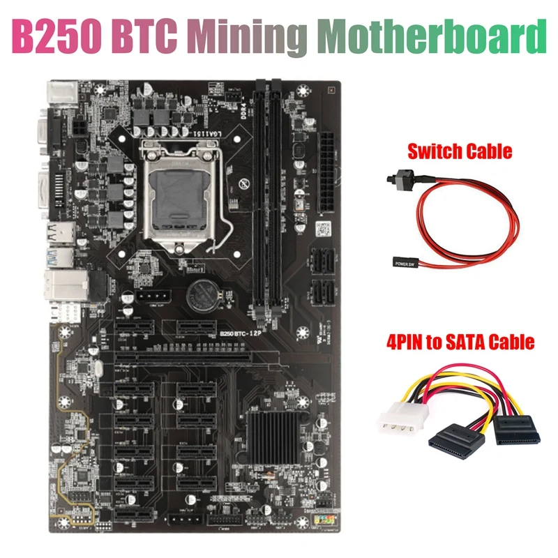 B250 BTC Mining Motherboard with 4PIN To SATA Cable+Switch Cable 12XGraphics Card Slot LGA 1151 DDR4 USB3.0 for Miner
B250 BTC Mining Motherboard with 4PIN To SATA Cable+Switch Cable 12XGraphics Card Slot LGA 1151 DDR4 USB3.0 for Miner