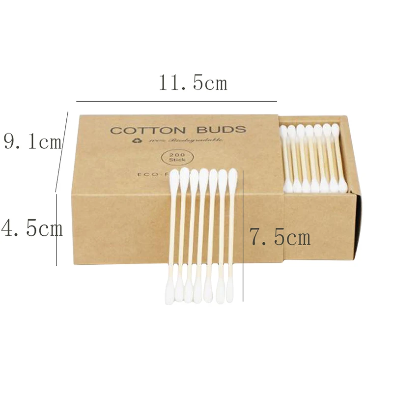 200pcs/ pack Double Head Cotton Swab Bamboo Cotton Swab Wood Sticks Disposable Buds Cotton For Beauty Makeup Nose Ears Cleaning