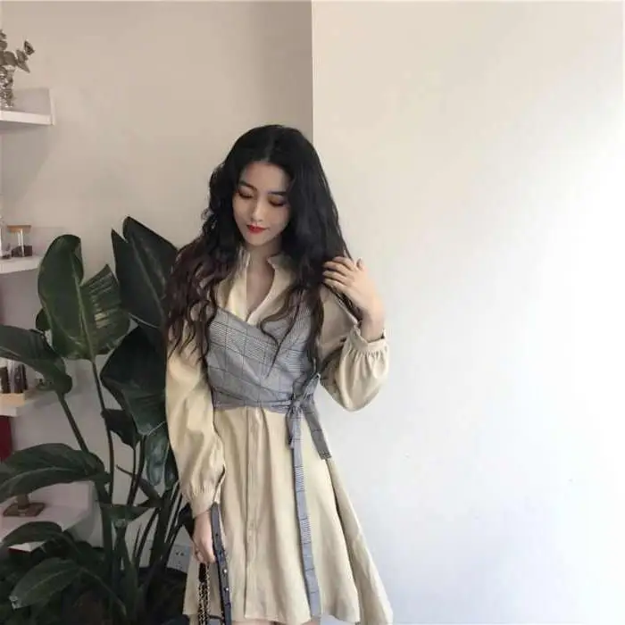 Spring Korean New 2021 Casual Long Sleeve Fake Two Dress Lady Plaid A-line Women's Dresses Elegant Maxi Dress 
Spring Korean New 2021 Casual Long Sleeve Fake Two Dress Lady Plaid A-line Women's Dresses Elegant Maxi Dress