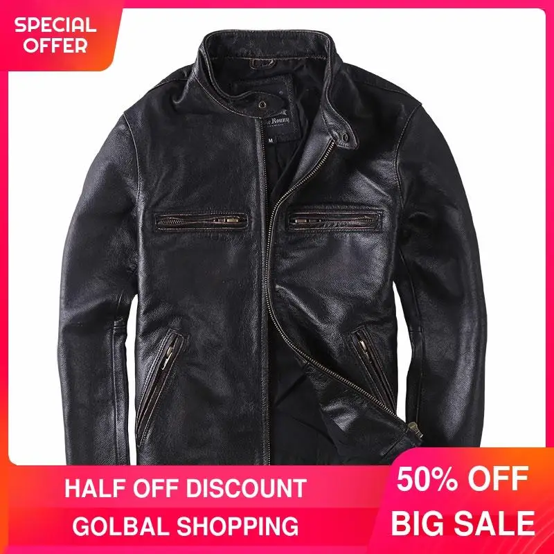 2021 Vintage Black Motorcycle Style Genuine Leather Jacket Men Stand Collar Large Size 6XL Real Natural Cowhide Biker Coat
2021 Vintage Black Motorcycle Style Genuine Leather Jacket Men Stand Collar Large Size 6XL Real Natural Cowhide Biker Coat
