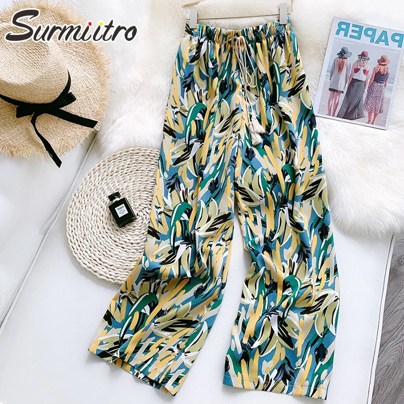 SURMIITRO 2021 Ice Silk Summer Print Long Wide Leg Pants Women Loose Korean Style Loose Floor Length High Waist Trousers Female
SURMIITRO 2021 Ice Silk Summer Print Long Wide Leg Pants Women Loose Korean Style Loose Floor Length High Waist Trousers Female