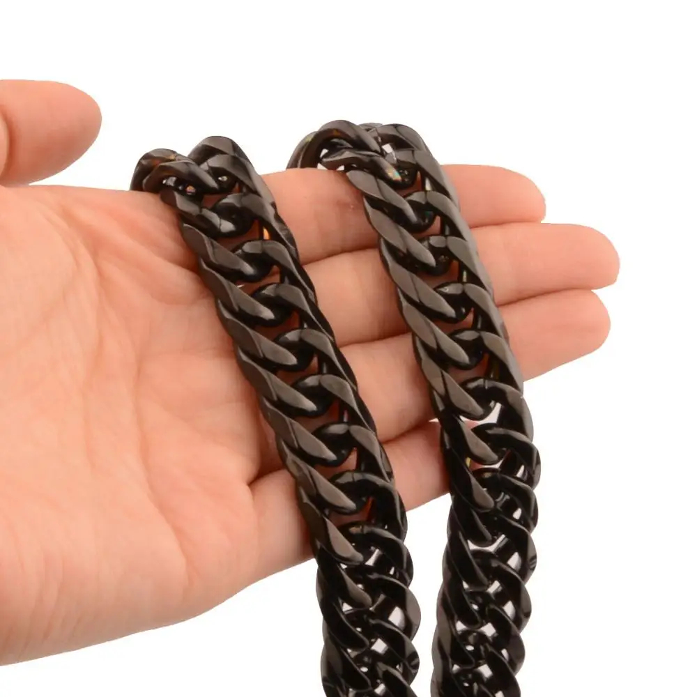 

Heavy Huge 16MM Wide Black Cuban Curb Link Chain Stainless Steel Necklace Or Bracelet Biker Jewelry Men's Gift 7-40inch