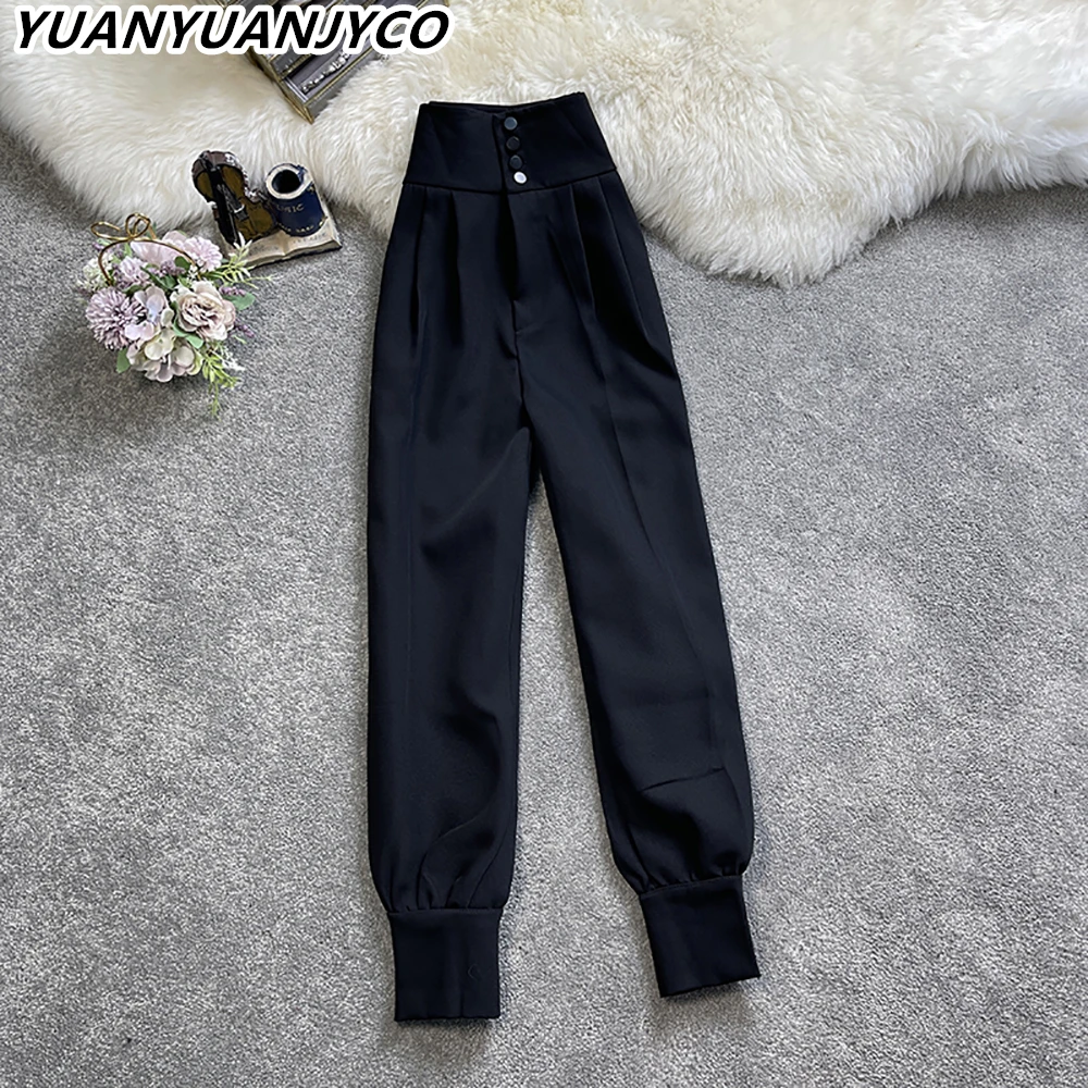 YUANYUANJYCO Korean Style High Waist Harem Pants Women Korean Fashion Elegant Office Lady Spring Autumn Black Cargo Trousers 
YUANYUANJYCO Korean Style High Waist Harem Pants Women Korean Fashion Elegant Office Lady Spring Autumn Black Cargo Trousers