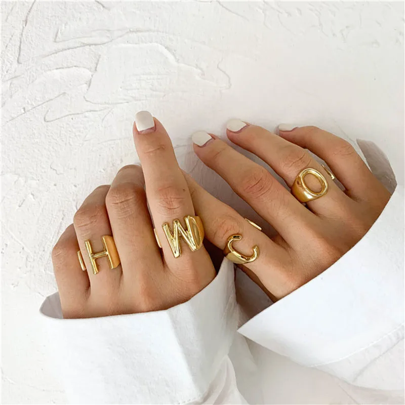 Hollow A-Z Letter Gold Color Metal Adjustable Opening Rings Initials Name Alphabet Female Party Chunky Wide Trendy Jewelry Gifts
Hollow A-Z Letter Gold Color Metal Adjustable Opening Rings Initials Name Alphabet Female Party Chunky Wide Trendy Jewelry Gifts