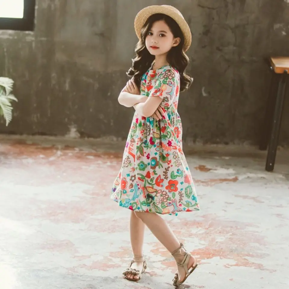 2021 Summer Dress For Girls Fashion Floral Girls Party Dress Kids O-Neck Kids Dresses Children Casual Dresses For Girls D684 
2021 Summer Dress For Girls Fashion Floral Girls Party Dress Kids O-Neck Kids Dresses Children Casual Dresses For Girls D684