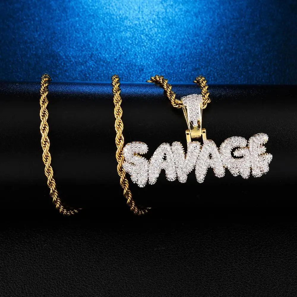 Bling Bling Savage Letter Necklace & copper Pendant Shiny Ice Out Link Chain Necklace Rope Chain Choker Hip Hop Jewelry for Men
Bling Bling Savage Letter Necklace & copper Pendant Shiny Ice Out Link Chain Necklace Rope Chain Choker Hip Hop Jewelry for Men