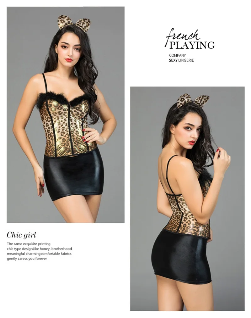 Sexy katze Uniform Lingerie Erotic cat girl Cosplay Porno Costume Leopard print Tops skirt Underwear Temptation For Role-playing
Sexy katze Uniform Lingerie Erotic cat girl Cosplay Porno Costume Leopard print Tops skirt Underwear Temptation For Role-playing