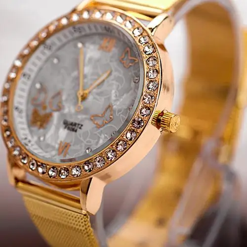 Women Wrist Watch Fashion Butterfly Face Rhinestone Gold tone Mesh Band Quartz clock Analog Stainless Steel reloj mujer
Women Wrist Watch Fashion Butterfly Face Rhinestone Gold tone Mesh Band Quartz clock Analog Stainless Steel reloj mujer
