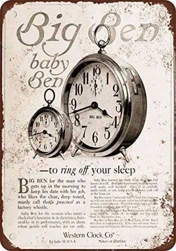 1916 Western Clock Alarm Clocks Vintage Look Reproduction Metal Tin Sign 8 x 12 Inches Vintage Aluminum Retro Metal Sign
1916 Western Clock Alarm Clocks Vintage Look Reproduction Metal Tin Sign 8 x 12 Inches Vintage Aluminum Retro Metal Sign