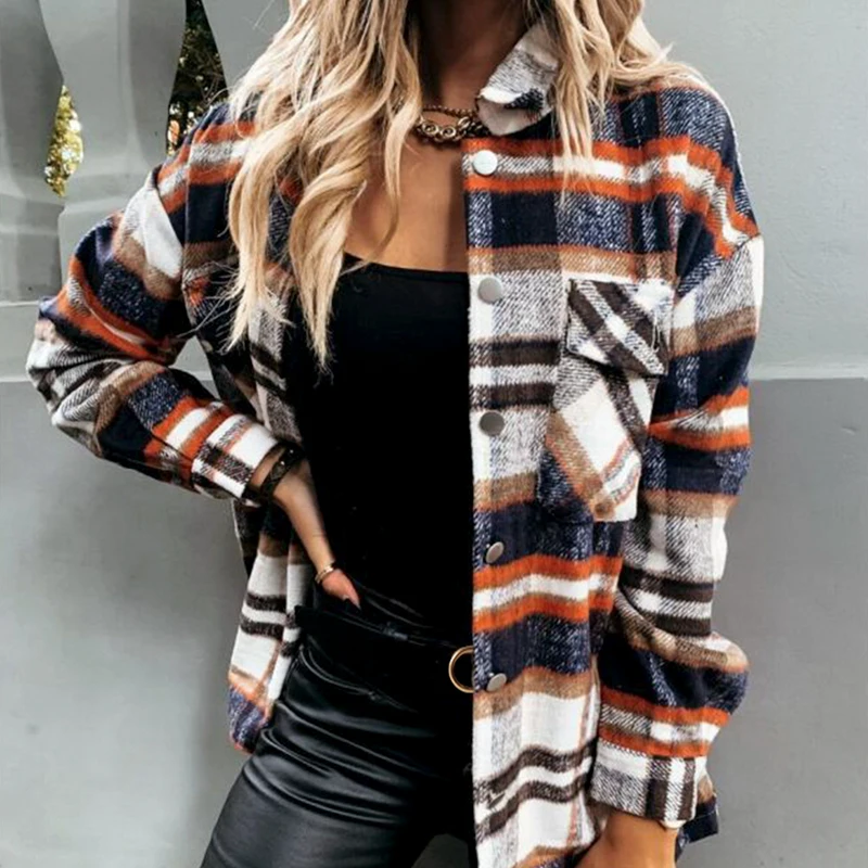 Ladies Casual Autumn Winter Jacket Women Coat Streetwear Lapel Loose Outerwear Pockets Women Plaid Jacket Coats Chic Tops Female
Ladies Casual Autumn Winter Jacket Women Coat Streetwear Lapel Loose Outerwear Pockets Women Plaid Jacket Coats Chic Tops Female