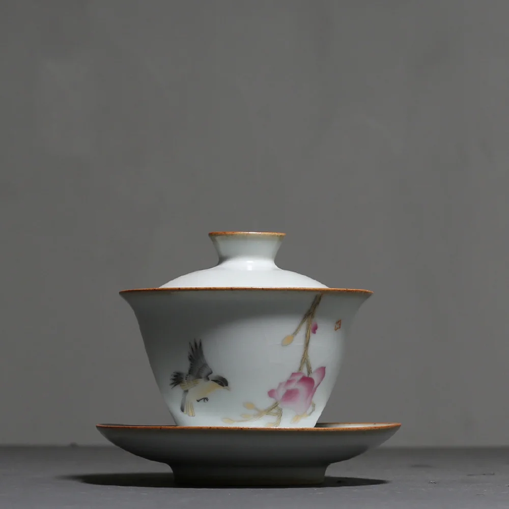 

130ml Vintage Ru Kiln Porcelain Gaiwan Ceramic Tea Tureen Ceramic Kung Fu Tea Bowl Teacup Teapots Chinese Gaiwan Drinkware Decor