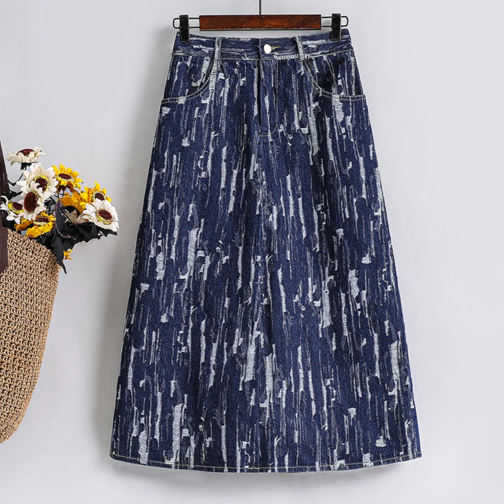Plus Size Women Skirts Washed Print Ripped Denim Skirts Ladies Fashion Elastic Waist A-Line Skirt Casual Women's Clothing 2021
Plus Size Women Skirts Washed Print Ripped Denim Skirts Ladies Fashion Elastic Waist A-Line Skirt Casual Women's Clothing 2021