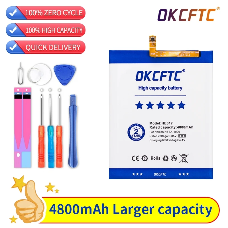 OKCFTC 4800mAh HE317 Battery For Nokia 6 Battery Nokia6 N6 TA-1000 TA-1003 TA-1021 TA-1025 TA-1033 TA-1039 Phone Batteries
OKCFTC 4800mAh HE317 Battery For Nokia 6 Battery Nokia6 N6 TA-1000 TA-1003 TA-1021 TA-1025 TA-1033 TA-1039 Phone Batteries