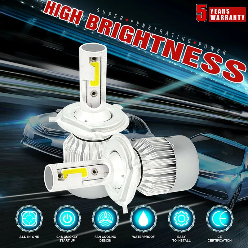 2pcs H4 LED Car Headlight Kit IP68 Light Bulbs Hi/Lo Beam 6000K 9003 HB2 Vehicle Headlamp for Car Replacement 
2pcs H4 LED Car Headlight Kit IP68 Light Bulbs Hi/Lo Beam 6000K 9003 HB2 Vehicle Headlamp for Car Replacement