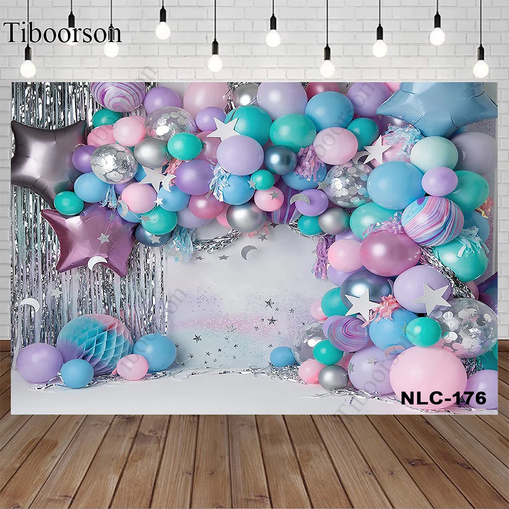 

Newborn Baby 1st Birthday Star Balloons Cake Smash Party Photography Backdrops Photographic Backgrounds for Photos Studio Props