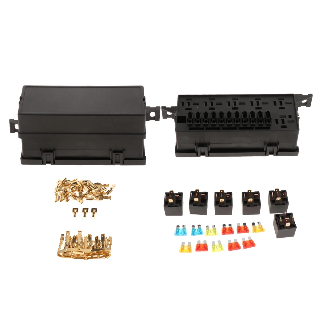 Car 11 Way Blade Fuse Holder Box Car Relay Box with Spade Terminals and fuses for car Truck Trailer and Boat
Car 11 Way Blade Fuse Holder Box Car Relay Box with Spade Terminals and fuses for car Truck Trailer and Boat