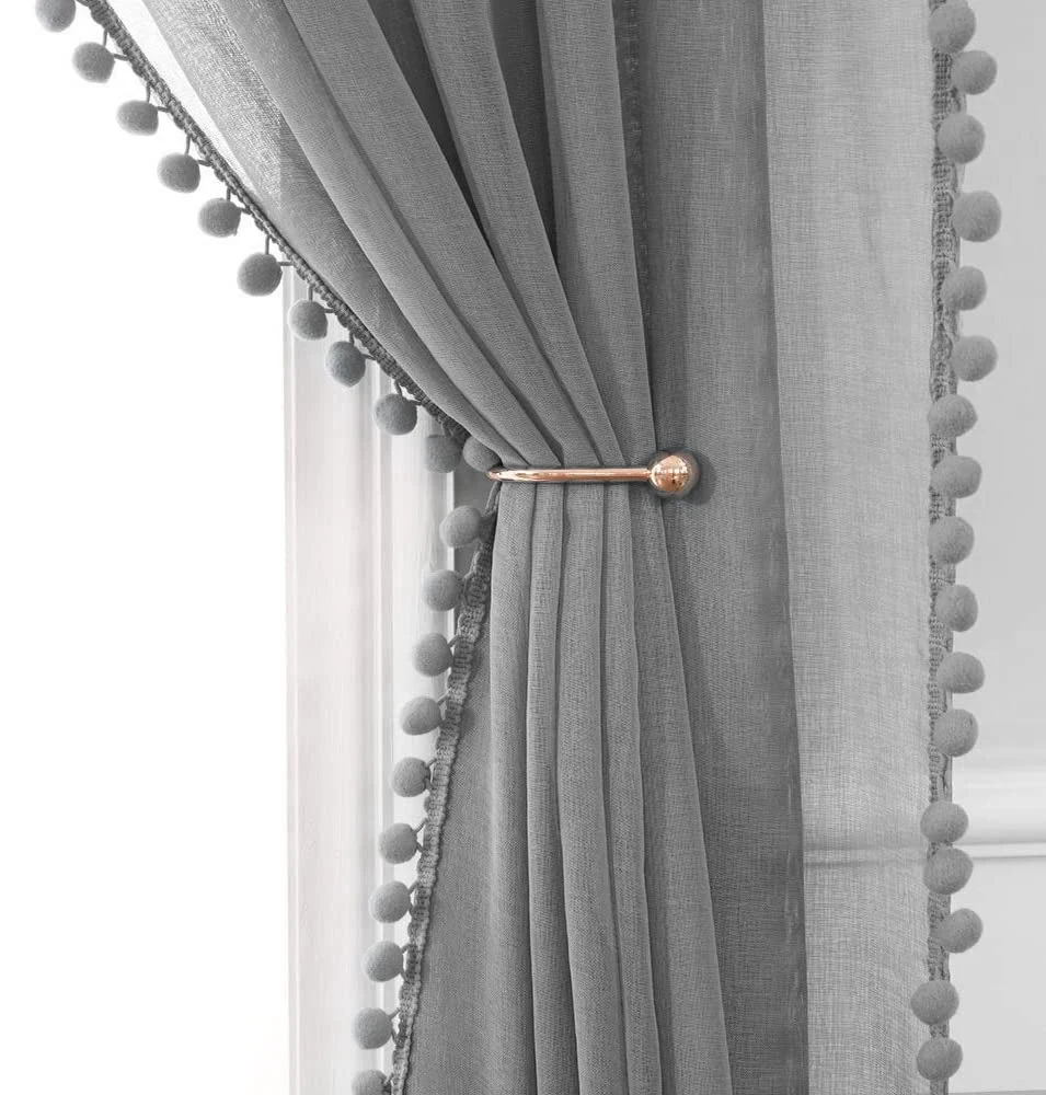 

Thin Window Screening Gauze Tulle Drape Sheer Ball Pompom Voile Valance Curtains for Living Room Home Decor Summer curtain D30