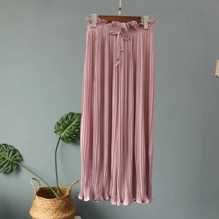 Girls Summer Pleated Chiffon Wide Leg Stretch Pants High Waist Women Loose Elastic Pink Trousers Female Skirt Pants Streetwear
Girls Summer Pleated Chiffon Wide Leg Stretch Pants High Waist Women Loose Elastic Pink Trousers Female Skirt Pants Streetwear