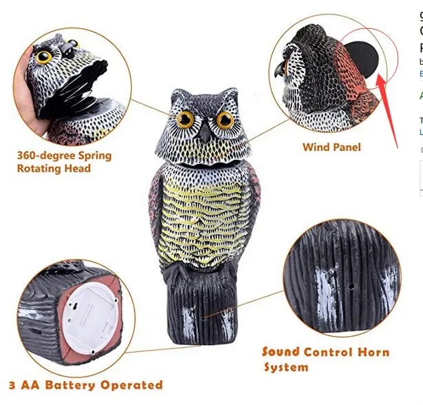 New Hot Sale Realistic Bird Scarer Rotating Head Sound Owl Prowler Decoy Protection Repellent Pest Control Scarecrow Garden Yard
New Hot Sale Realistic Bird Scarer Rotating Head Sound Owl Prowler Decoy Protection Repellent Pest Control Scarecrow Garden Yard