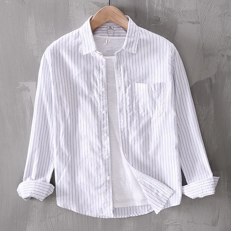 men's long 2021 sleeve striped shirts with pocket pure cotton turn down collar casual shirt men white sky blue gray dress shirt
men's long 2021 sleeve striped shirts with pocket pure cotton turn down collar casual shirt men white sky blue gray dress shirt