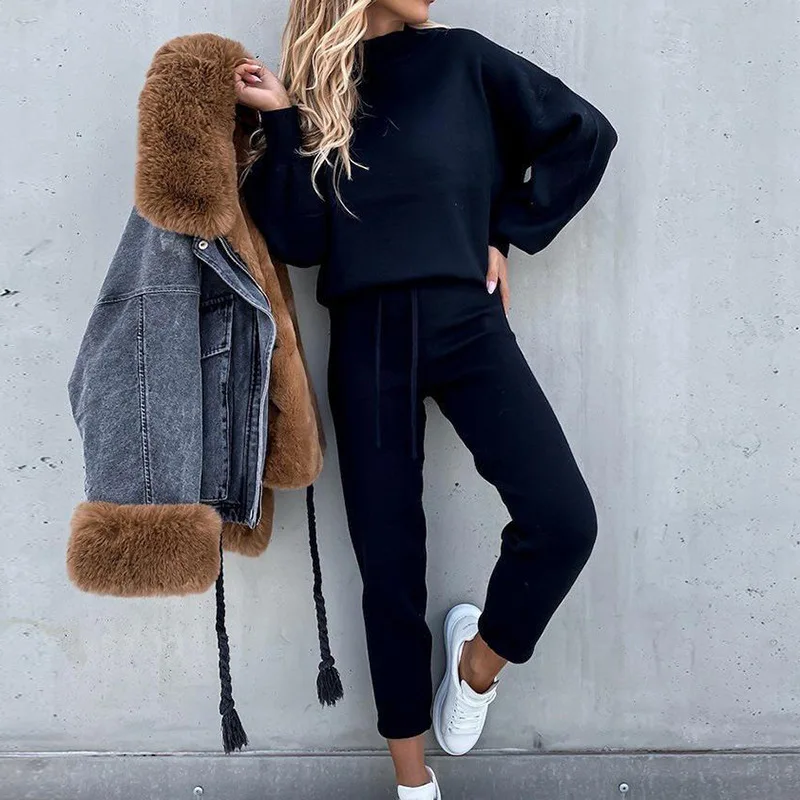 Fashion Casual Long Sleeve Turtleneck Solid Color Women Sweatshirt Two Piece Pants Outfits Set
Fashion Casual Long Sleeve Turtleneck Solid Color Women Sweatshirt Two Piece Pants Outfits Set