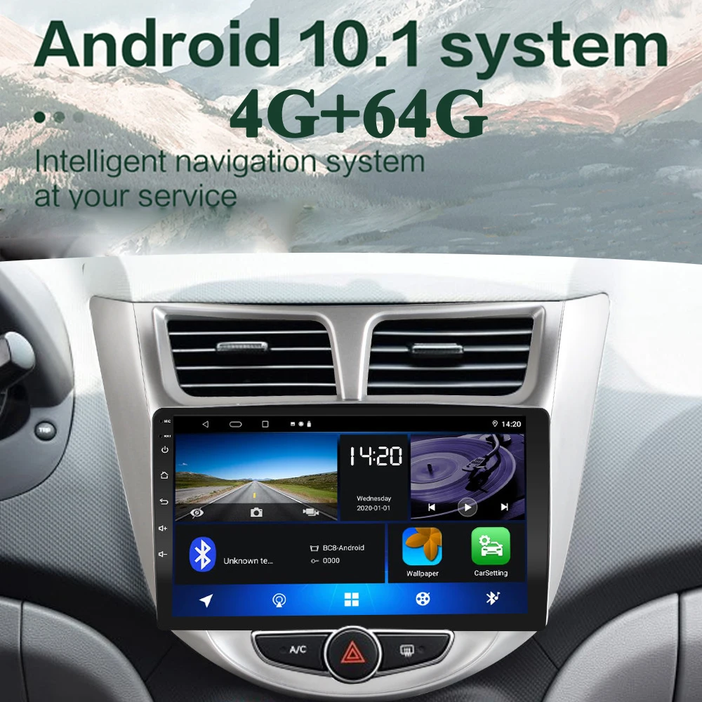 Автомобильный плеер 4 Гб ОЗУ 64 ПЗУ на Android 10 с Gps Wi Fi IPS экраном для Hyundai Solaris Accent Verna