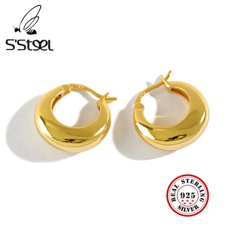 

S'STEEL Earrings 925 Sterling Silver Hoops Earring For Women Round Minimalist Small Hoop Earings Pendientes Plateados Jewellery