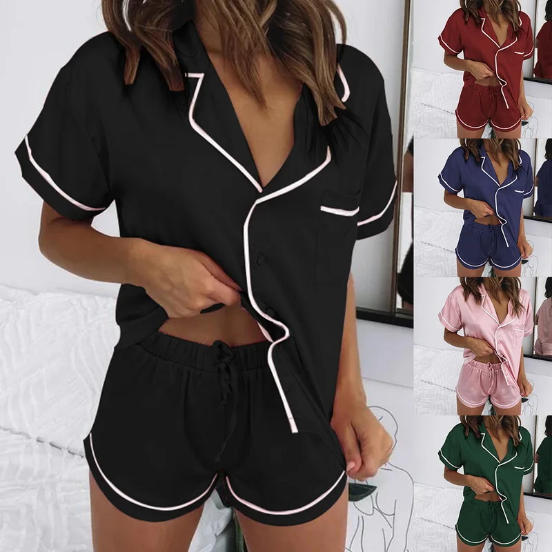 2021 Summer Fashion Women Satin Pajama Sets Celmia Casual Loose Buttons Short Sleepwear Sets Solid 2PCS Lounge Homewear
2021 Summer Fashion Women Satin Pajama Sets Celmia Casual Loose Buttons Short Sleepwear Sets Solid 2PCS Lounge Homewear